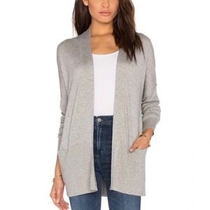 Vince Silk Cashmere Blend Open Front Cardigan Cream with Grey Speckles
